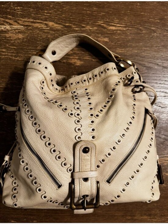 Besso Handbags - Vtg Besso Cream Italy Studded Leather Shoulder hobo Bag Y2K Western Boho Buckle
